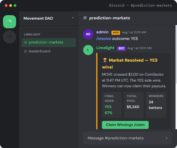 Resolution embed in a Discord channel